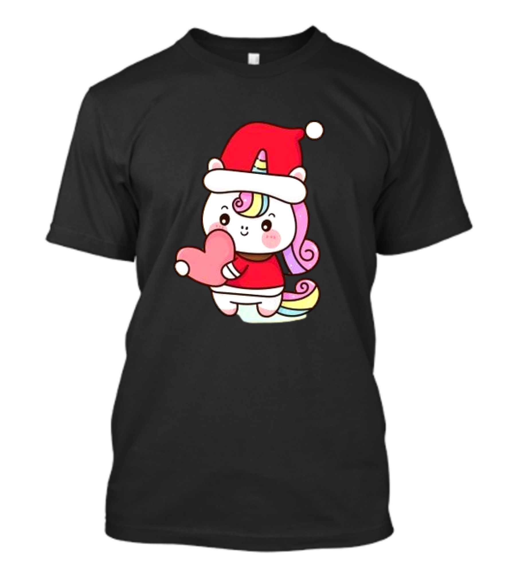 Unicorn Santa Hat Heart Christmas T-Shirt