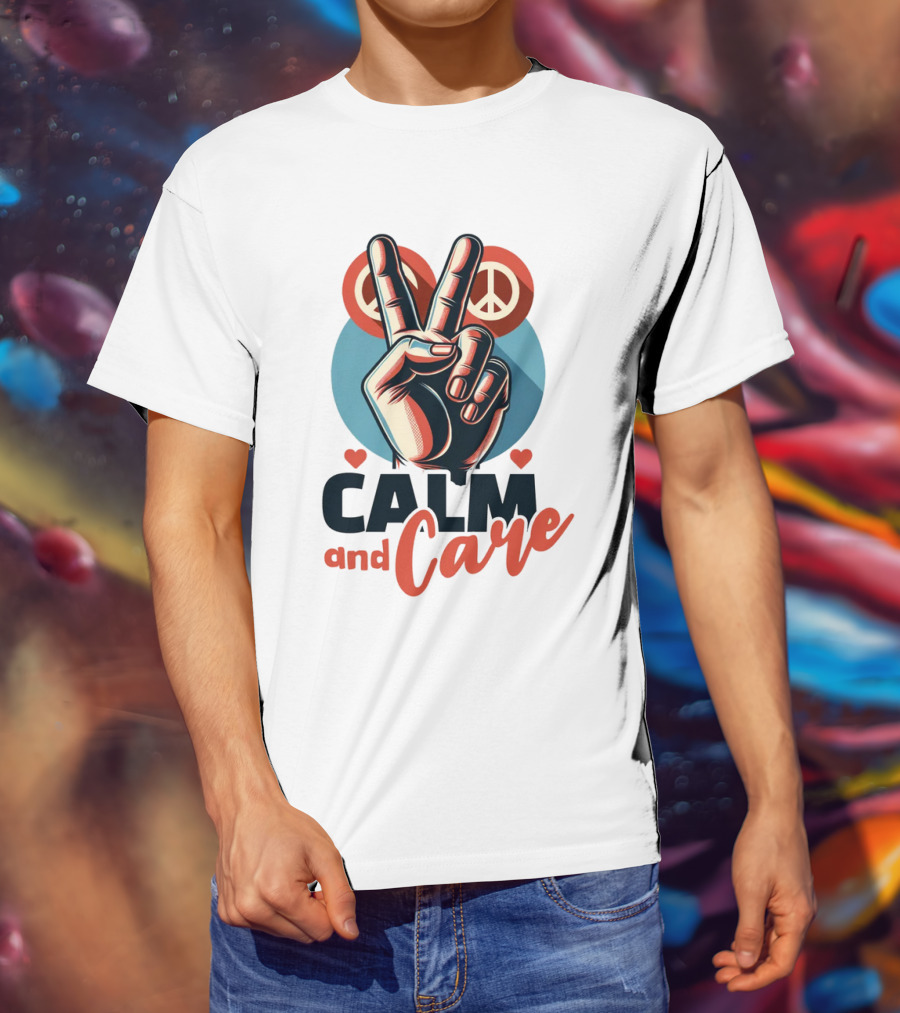 CALM And Care Peace Sign With Hearts T-Shirt
