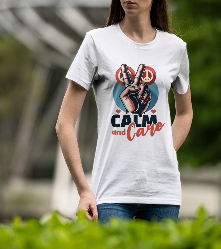 CALM And Care Peace Sign With Hearts T-Shirt