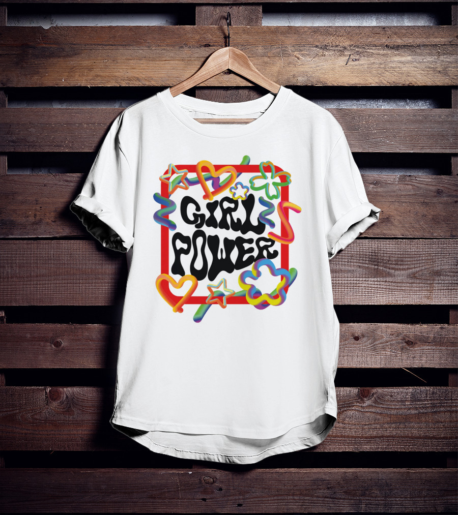 GIRL POWER Colorful Hearts Stars And Flowers T-Shirt