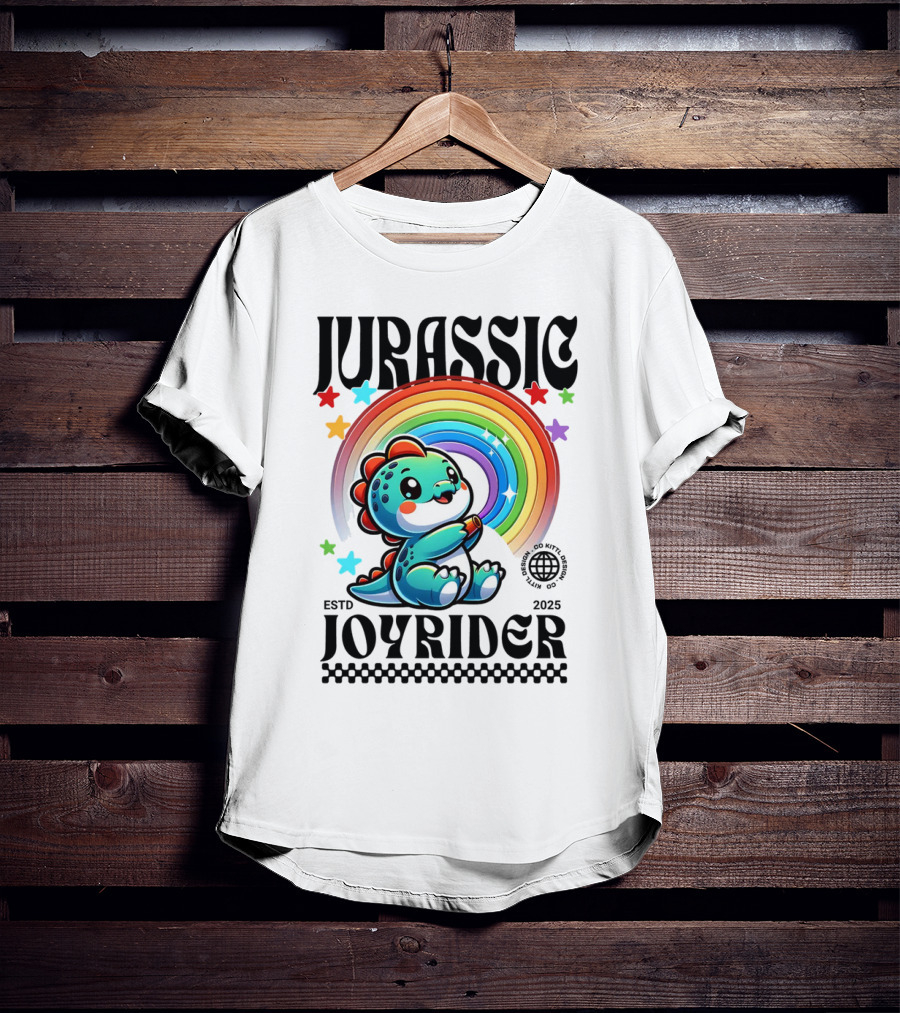 JURASSIC JOYRIDER ESTD 2025 Rainbow Star Dino Club T-Shirt