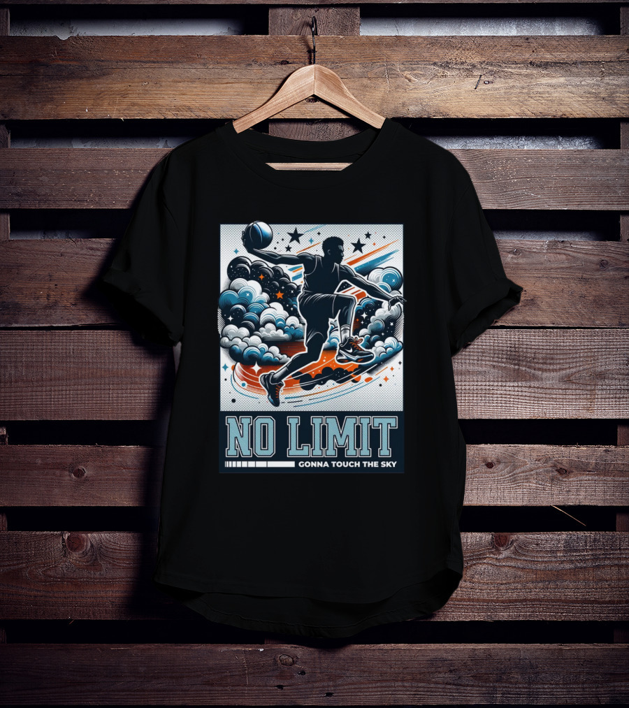 NO LIMIT GONNA TOUCH THE SKY Basketball Player Dynamic Clouds And Stars T-Shirt