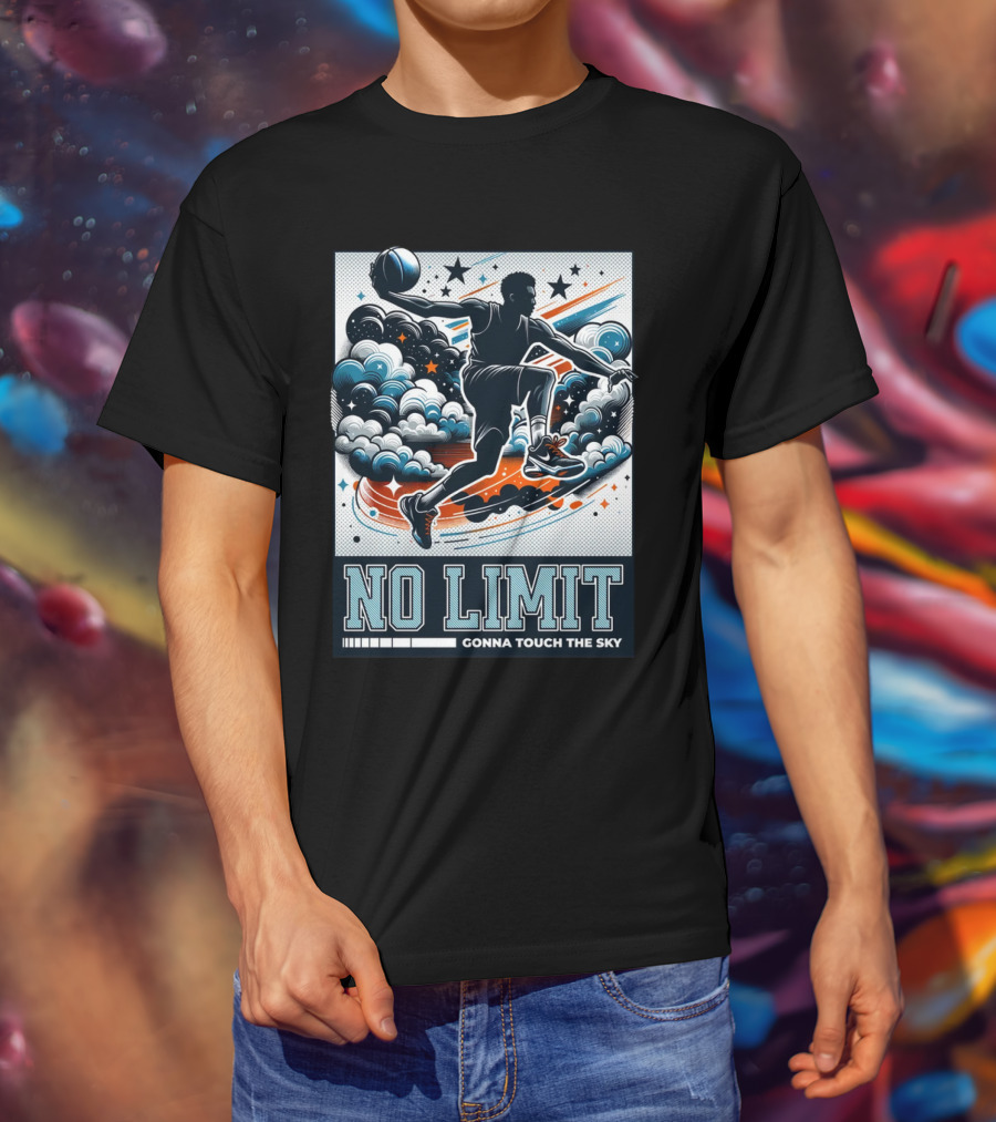 NO LIMIT GONNA TOUCH THE SKY Basketball Player Dynamic Clouds And Stars T-Shirt