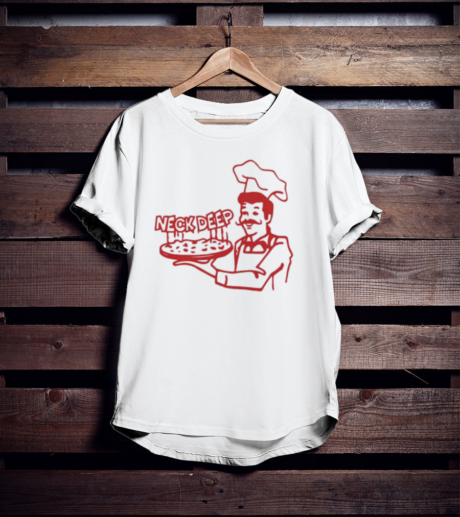 Neck Deep Pizza Chef With Retro Style Illustrative T-Shirt