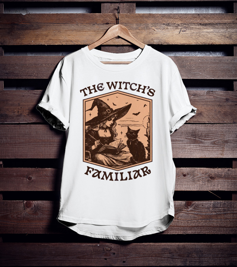 The Witch's Familiar Halloween Vintage Witch And Cat T-Shirt
