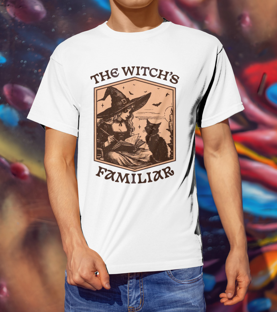 The Witch's Familiar Halloween Vintage Witch And Cat T-Shirt