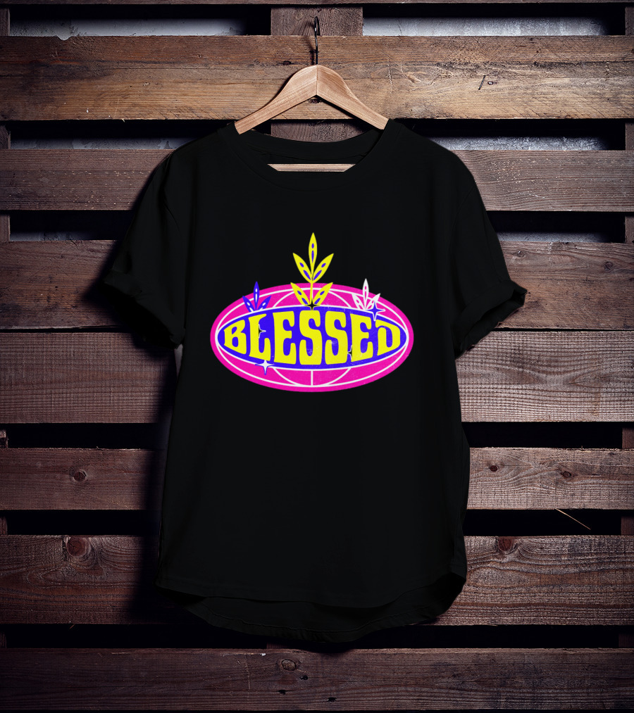 Blessed Vibrant Retro Style Oval Emblem With Leaves T-Shirt