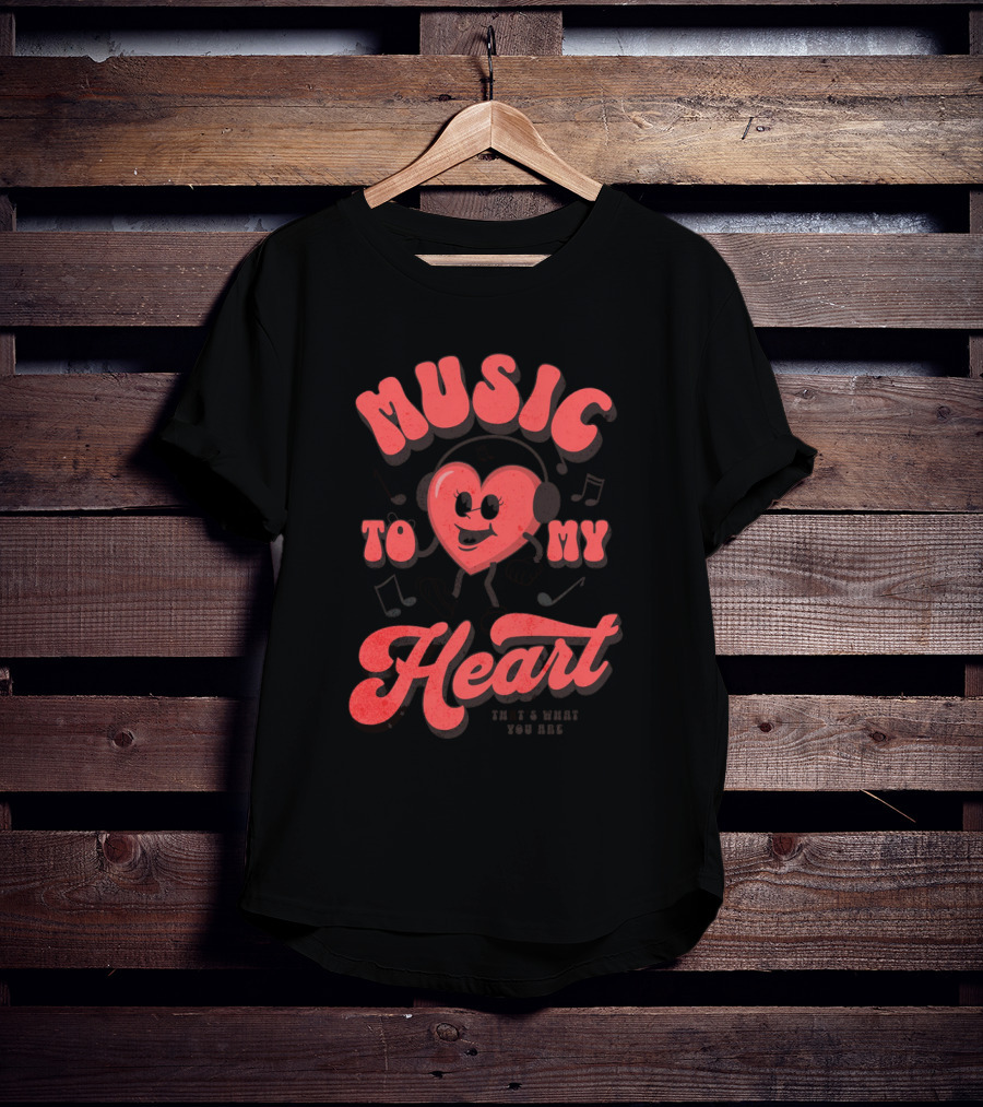 Music To My Heart Cute Valentines Mascot Notes And Heart Character T-Shirt