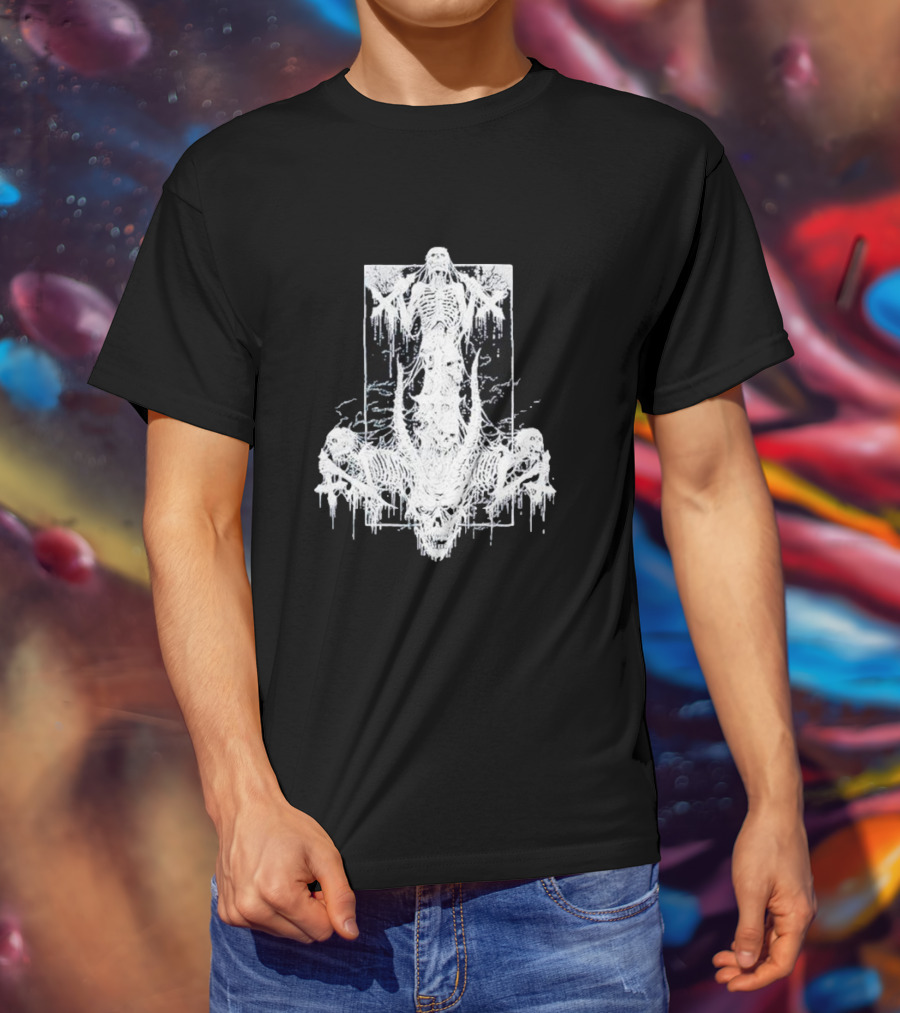 Riddickart X Spencer’s Black Unholy Skeleton Dripping Gothic T-Shirt