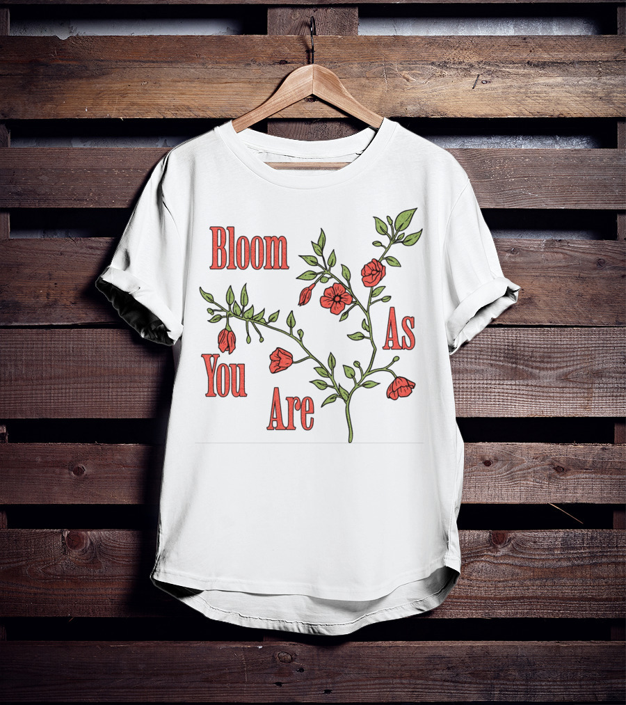 Bloom As You Are Floral Branches Red Flowers Green Leaves T-Shirt