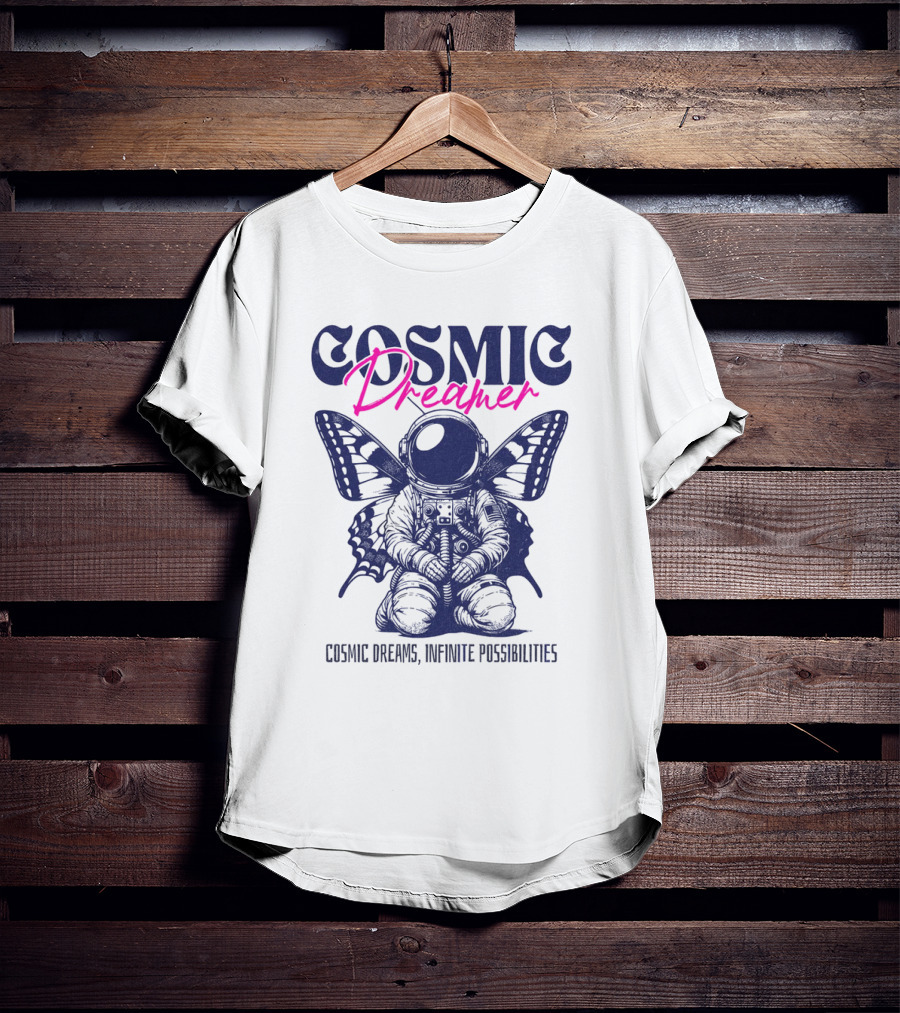 Cosmic Dreamer Infinite Possibilities Astronaut Butterfly Wings T-Shirt