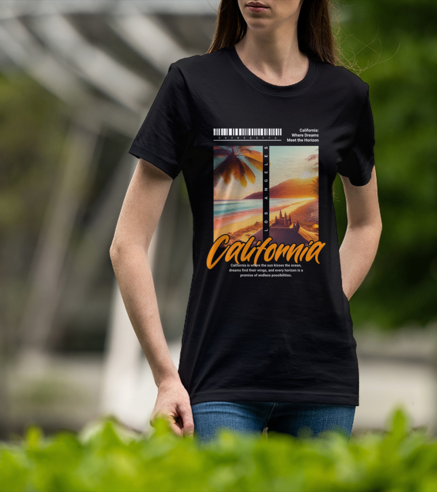 Los Angeles California Where Dreams Meet The Horizon Ocean Sunset T-Shirt