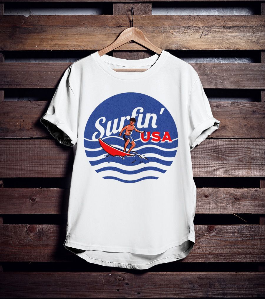 Surfin' USA Surfboard Waves Circle T-Shirt