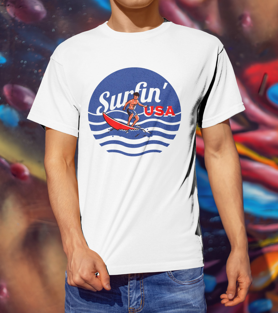 Surfin' USA Surfboard Waves Circle T-Shirt