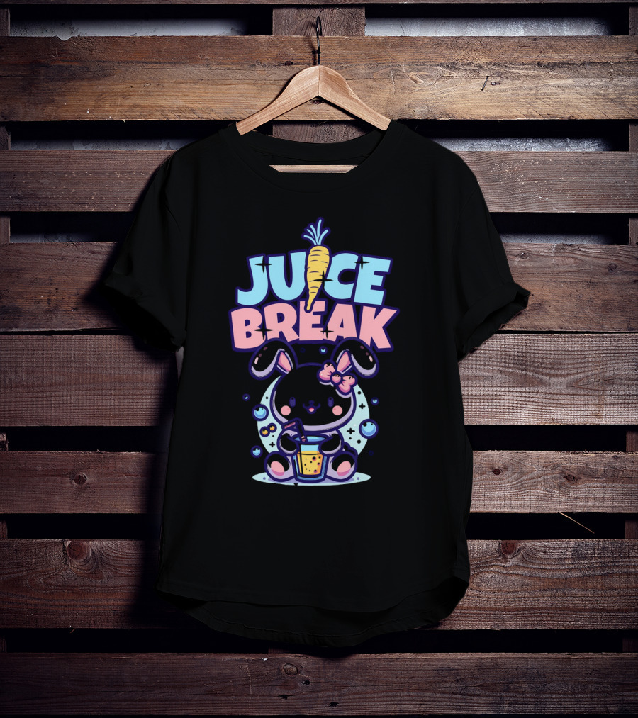 Juice Break Cute Bunny With Carrot And Drink T-Shirt