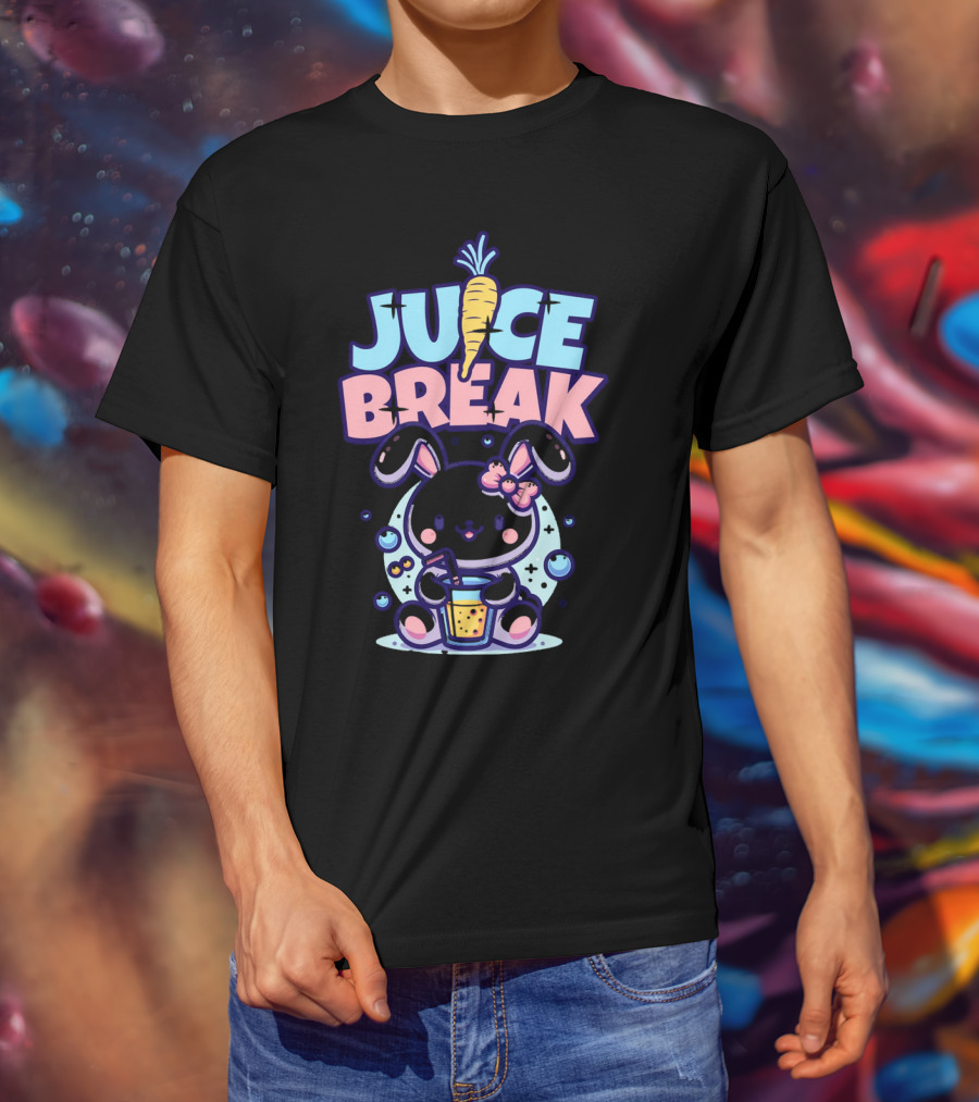 Juice Break Cute Bunny With Carrot And Drink T-Shirt