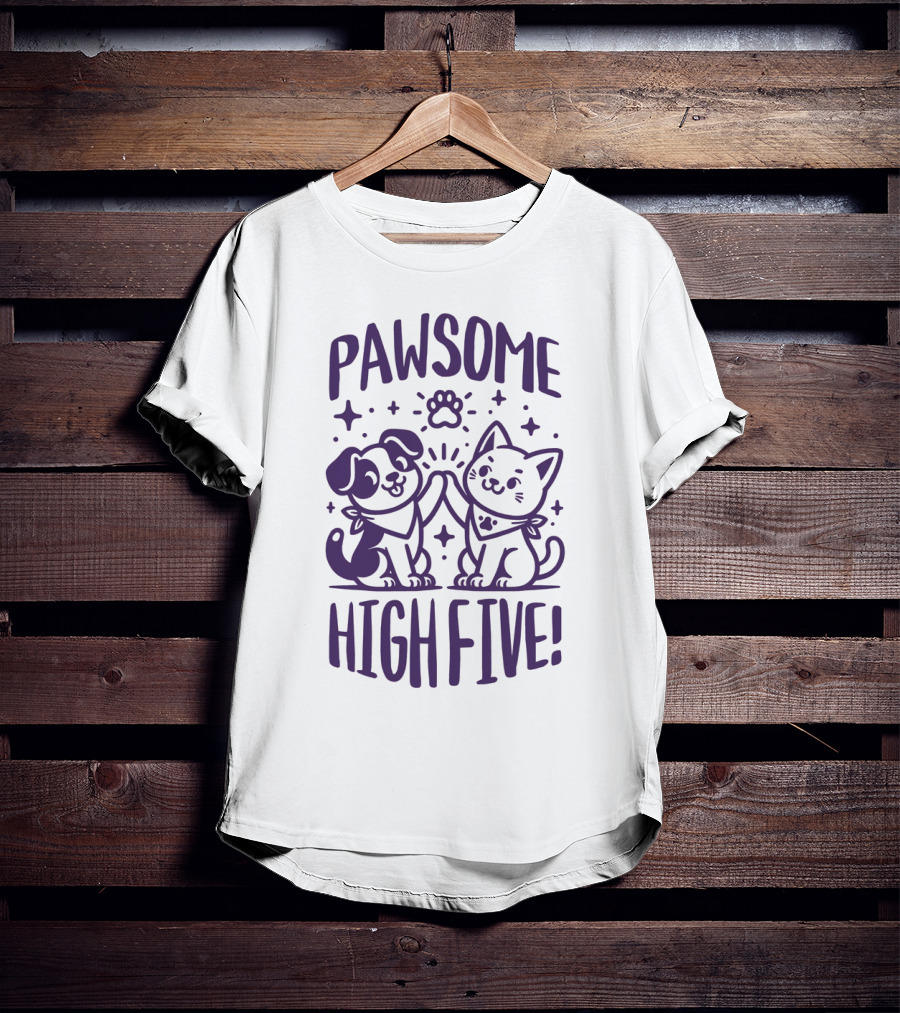 Pawsome High Five Cute Animal Purple Pawsom T-Shirt