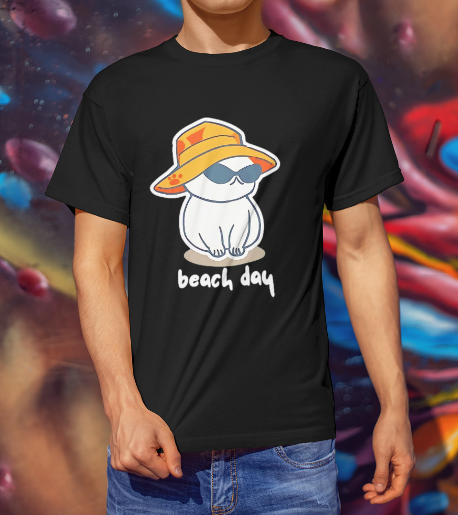 Cat Relaxing In Sunglasses And Hat For A Beach Day T-Shirt