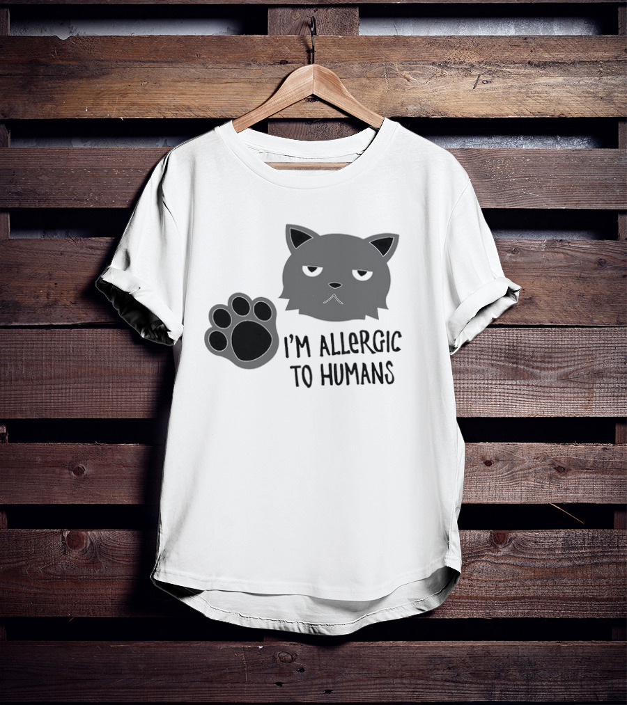 Cat I'm Allergic To Humans Shirt With Grumpy Feline Face And Paw Prints T-Shirt