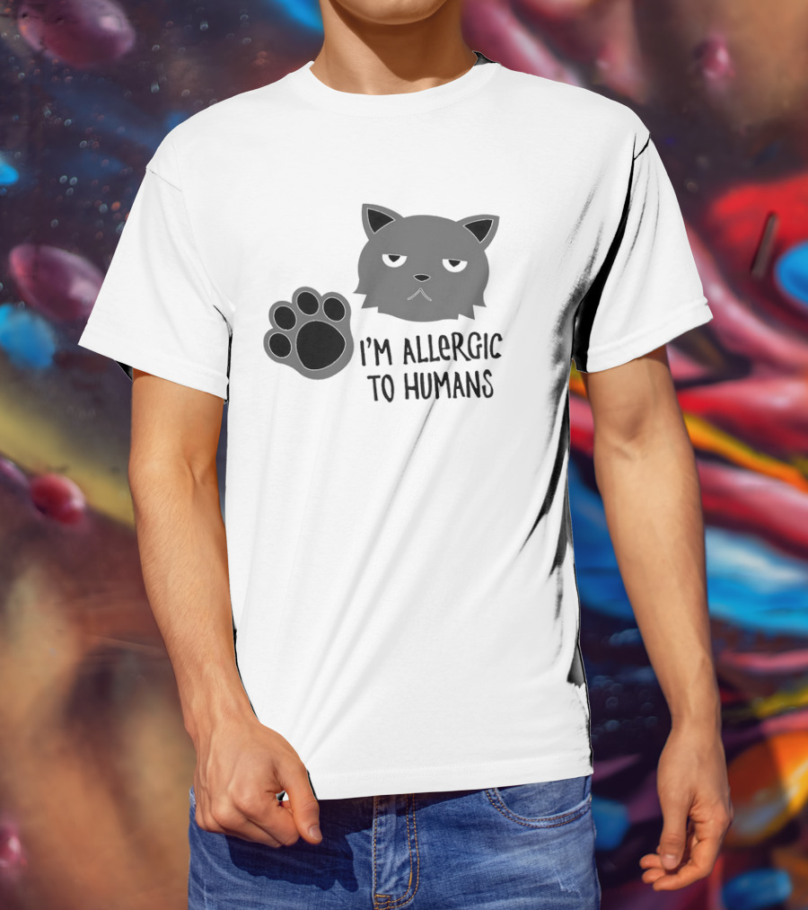 Cat I'm Allergic To Humans Shirt With Grumpy Feline Face And Paw Prints T-Shirt
