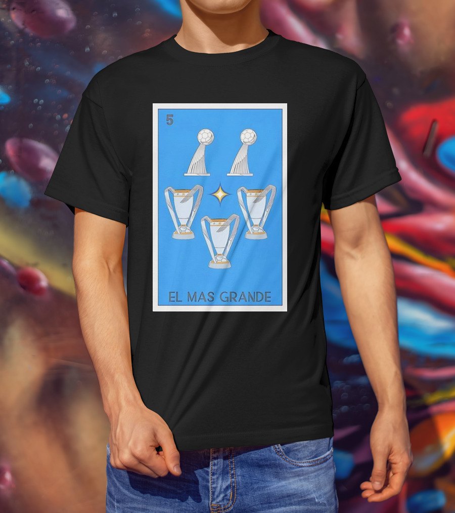 El Mas Grande Five Trophies Star Blue Background T-Shirt