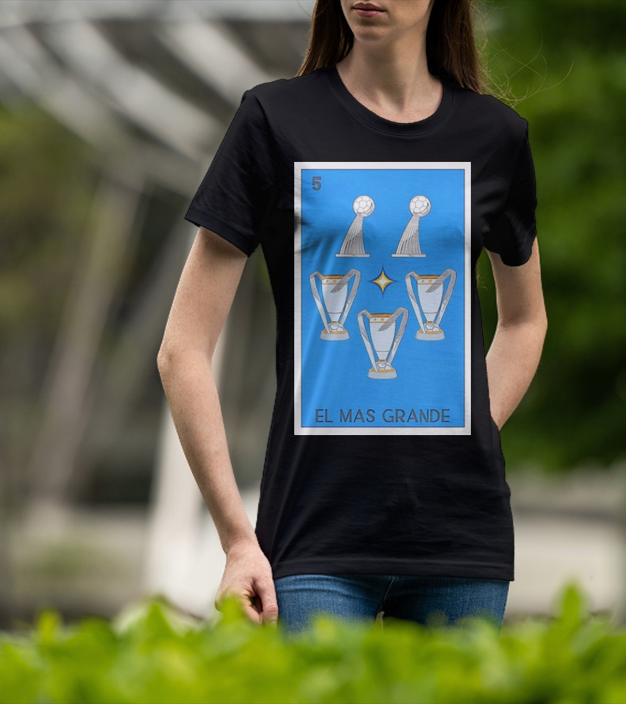 El Mas Grande Five Trophies Star Blue Background T-Shirt