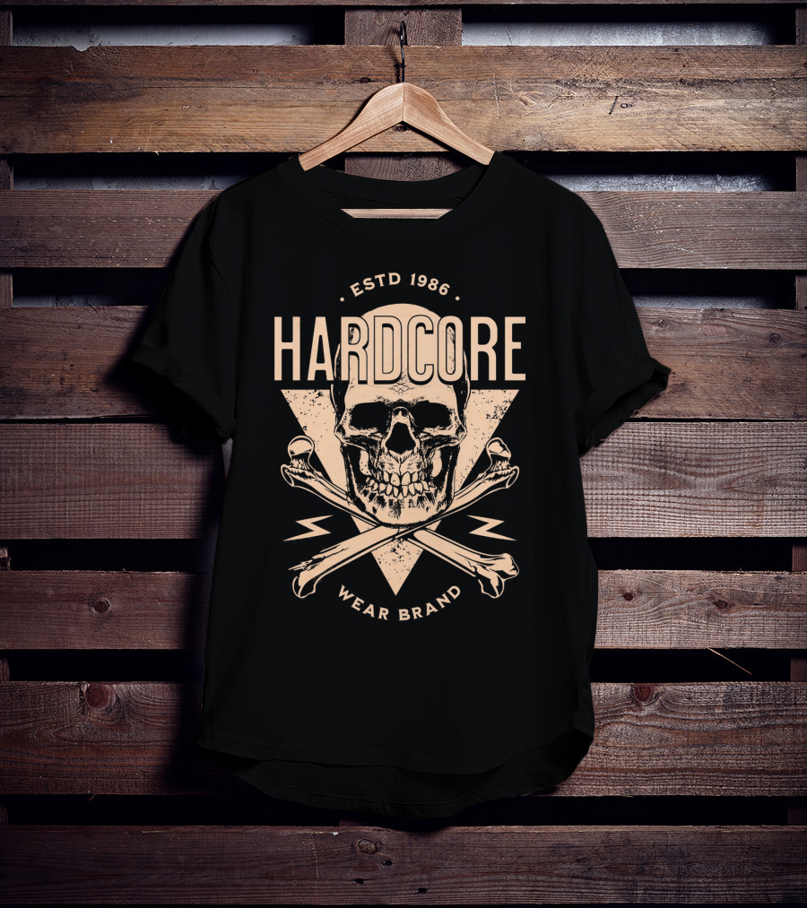 HARDCORE ESTD 1986 Skull Crossbones Wear Brand T-Shirt