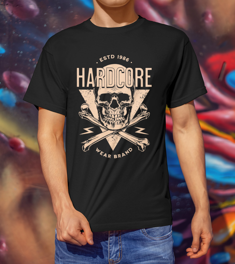 HARDCORE ESTD 1986 Skull Crossbones Wear Brand T-Shirt