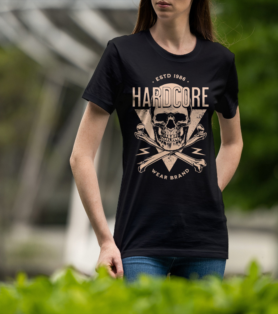 HARDCORE ESTD 1986 Skull Crossbones Wear Brand T-Shirt