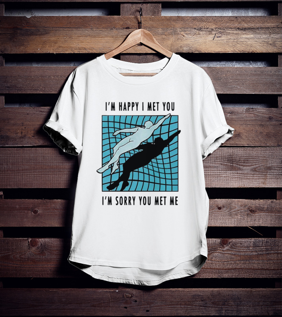 I’m Happy I Met You I’m Sorry You Met Me Swimming Dual Silhouette On Grid Background T-Shirt