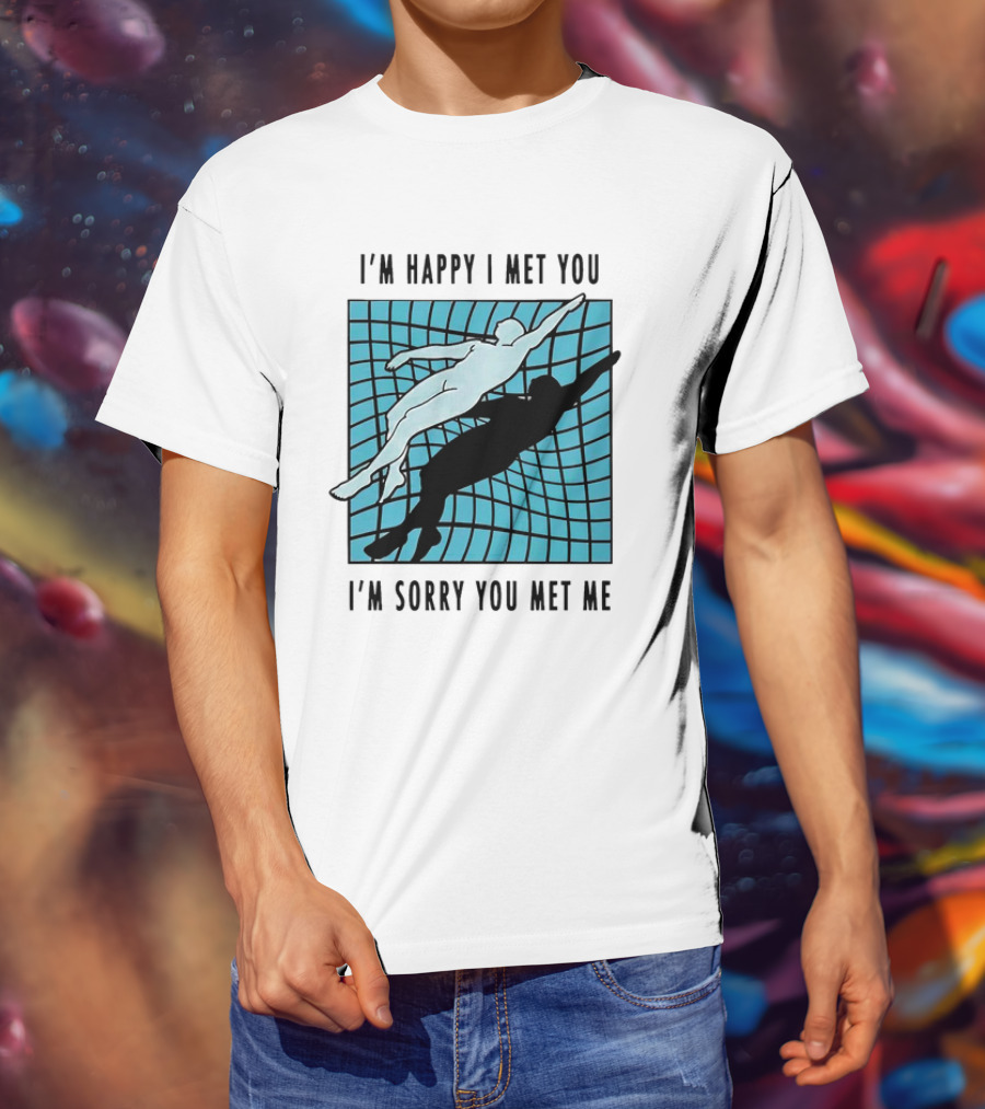 I’m Happy I Met You I’m Sorry You Met Me Swimming Dual Silhouette On Grid Background T-Shirt