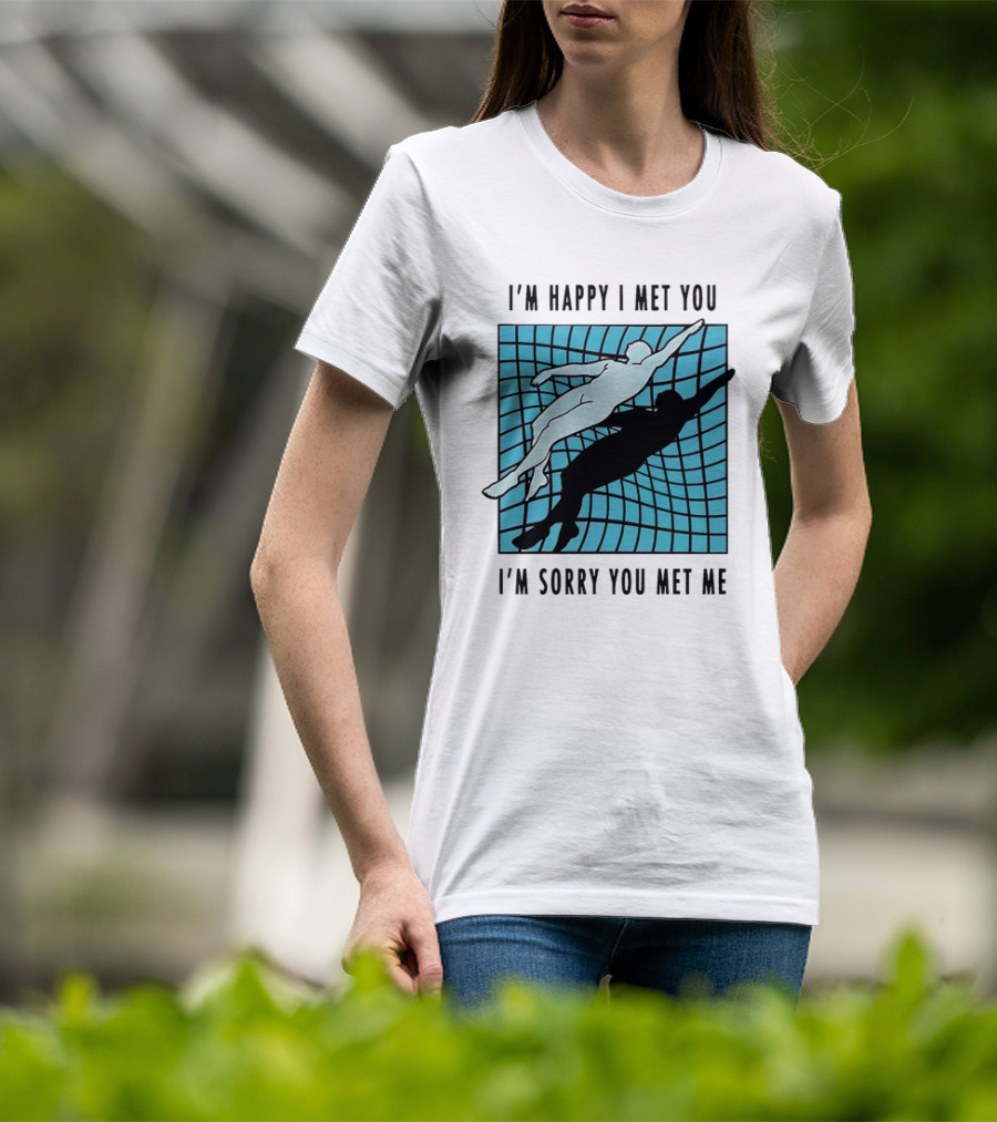 I’m Happy I Met You I’m Sorry You Met Me Swimming Dual Silhouette On Grid Background T-Shirt