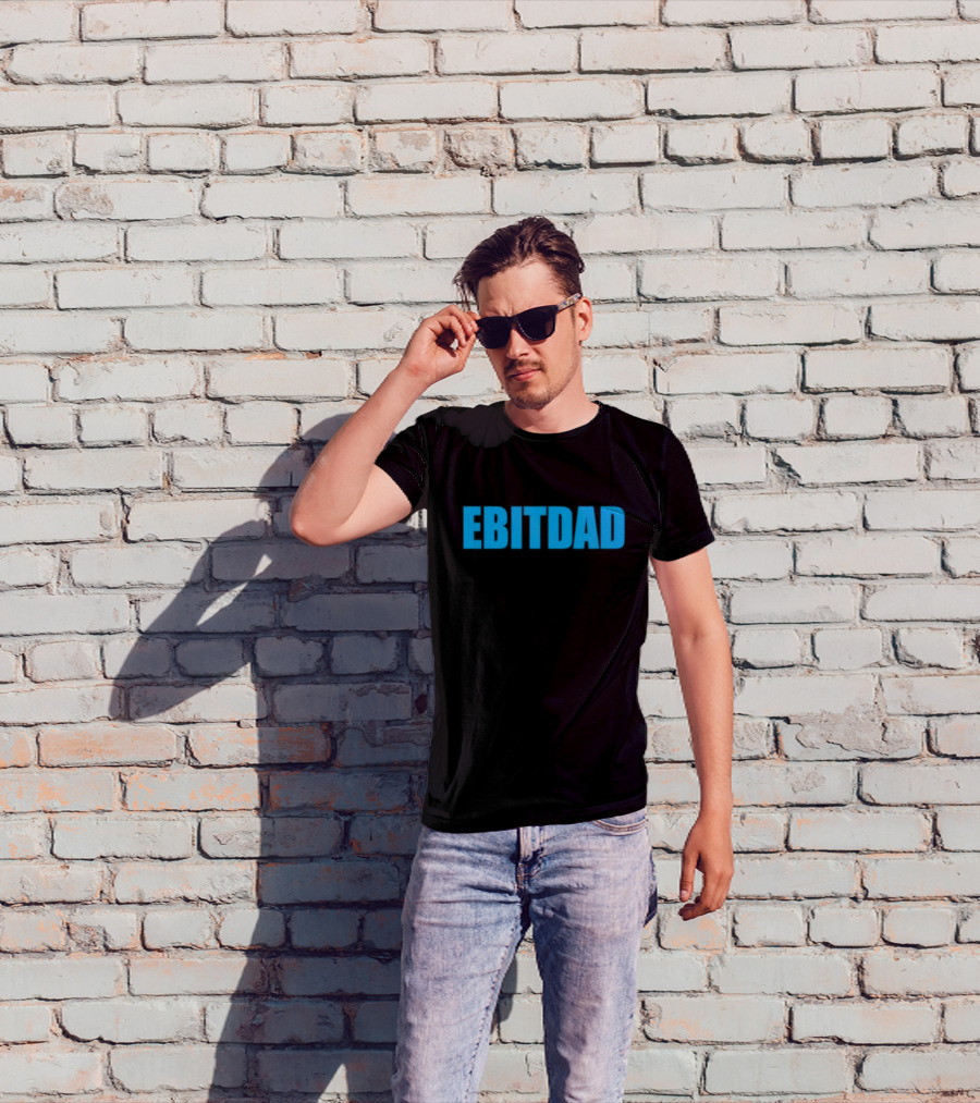 Clint Fiore Ebitdad Black Shirt With Bold Blue Text T-Shirt