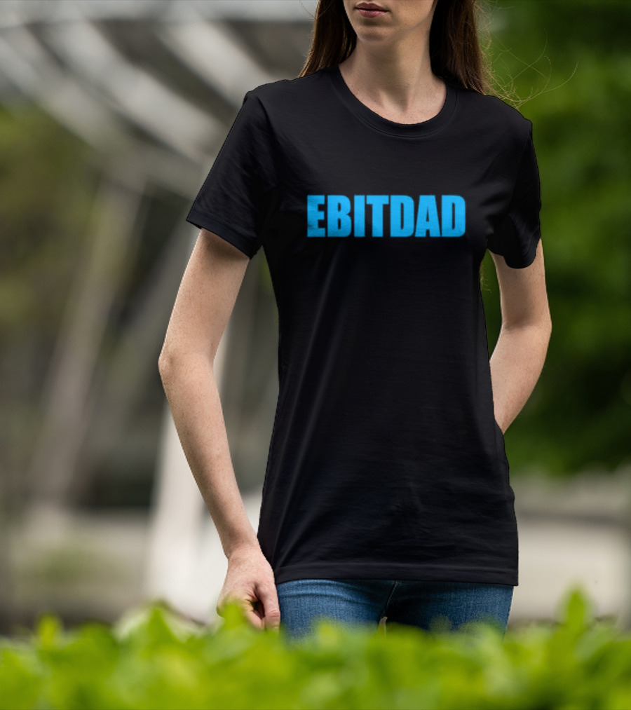 Clint Fiore Ebitdad Black Shirt With Bold Blue Text T-Shirt