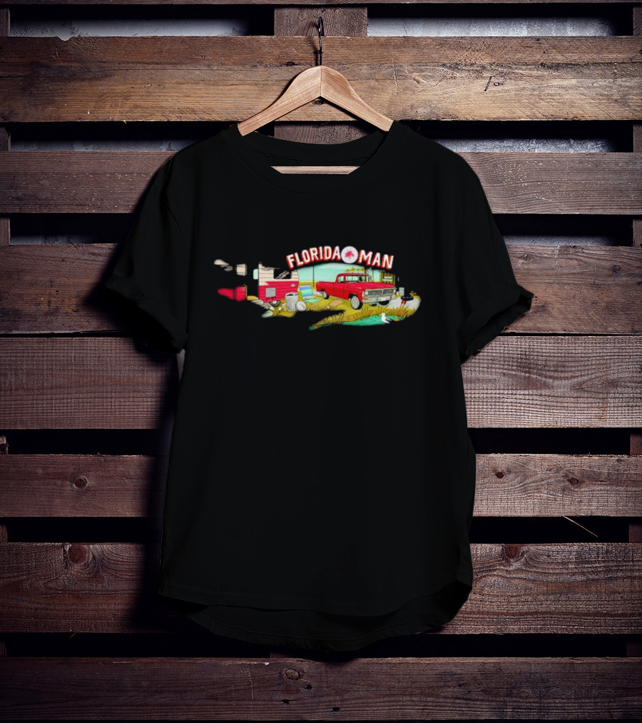 Florida Man Gator Trailer Retro Red Truck Scene T-Shirt