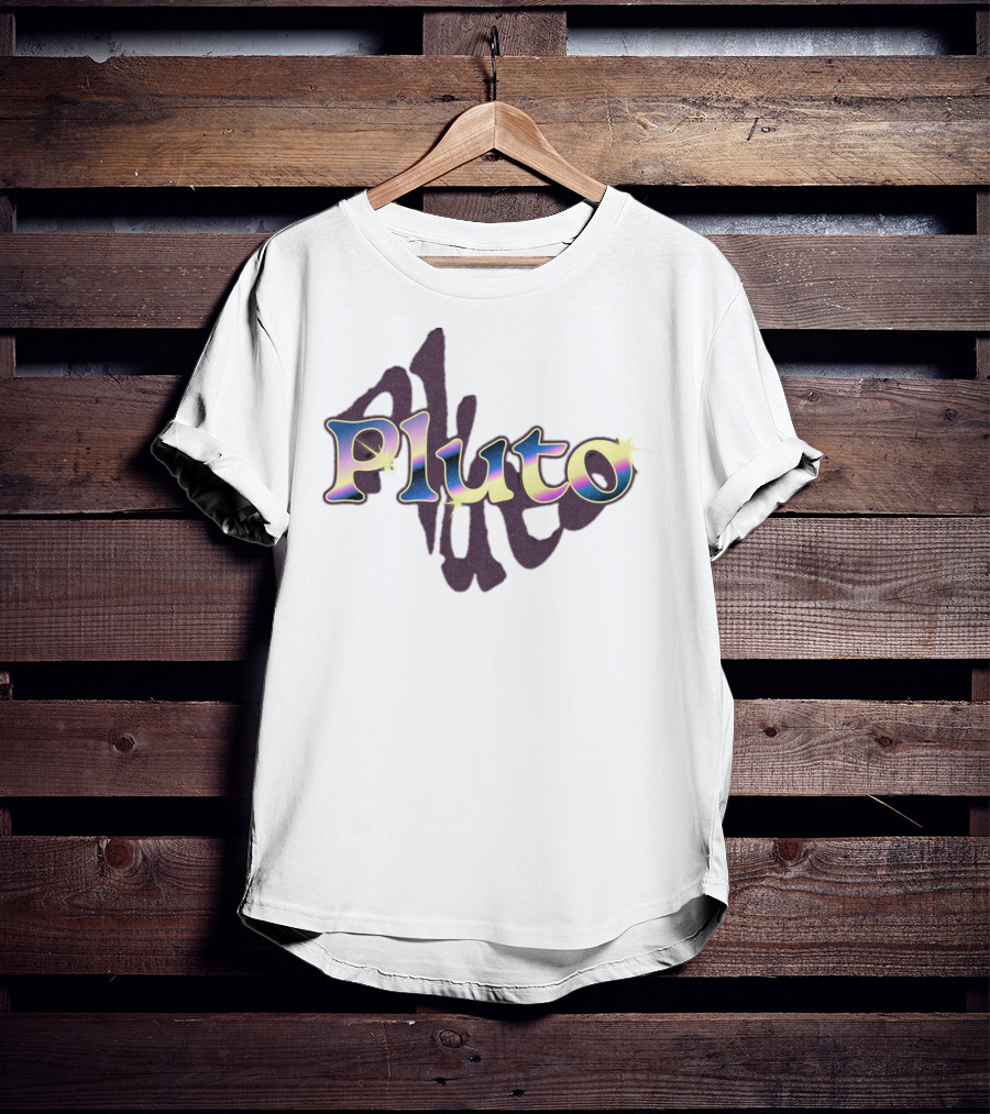 Pluto Colorful Gradient Cosmic Text With Shadow Effect T-Shirt