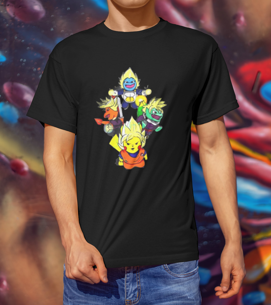 Dragon Ball Super Saiyan Pokemon Crossover Characters T-Shirt
