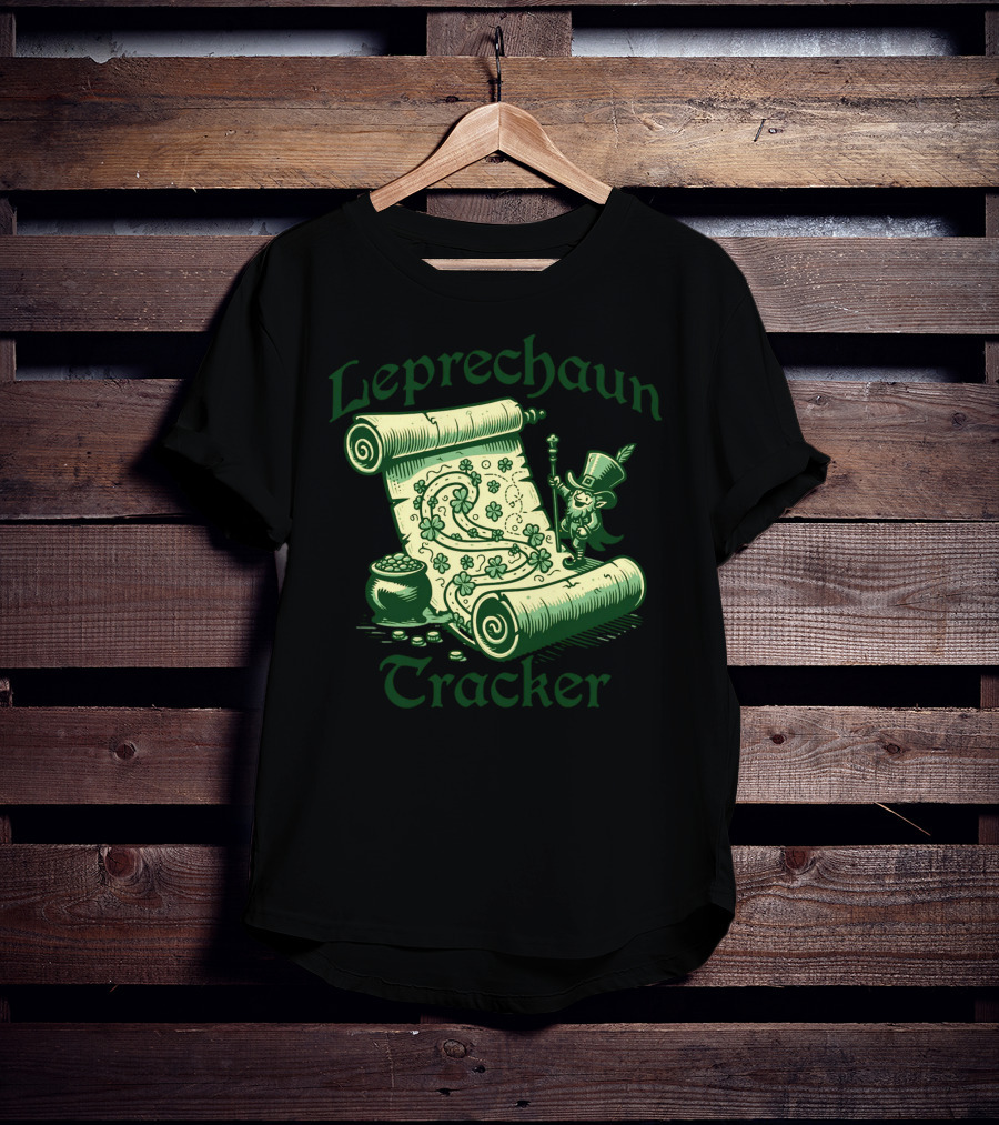Leprechaun Tracker Map Scroll With Pot Of Gold And Lucky Clover Path T-Shirt