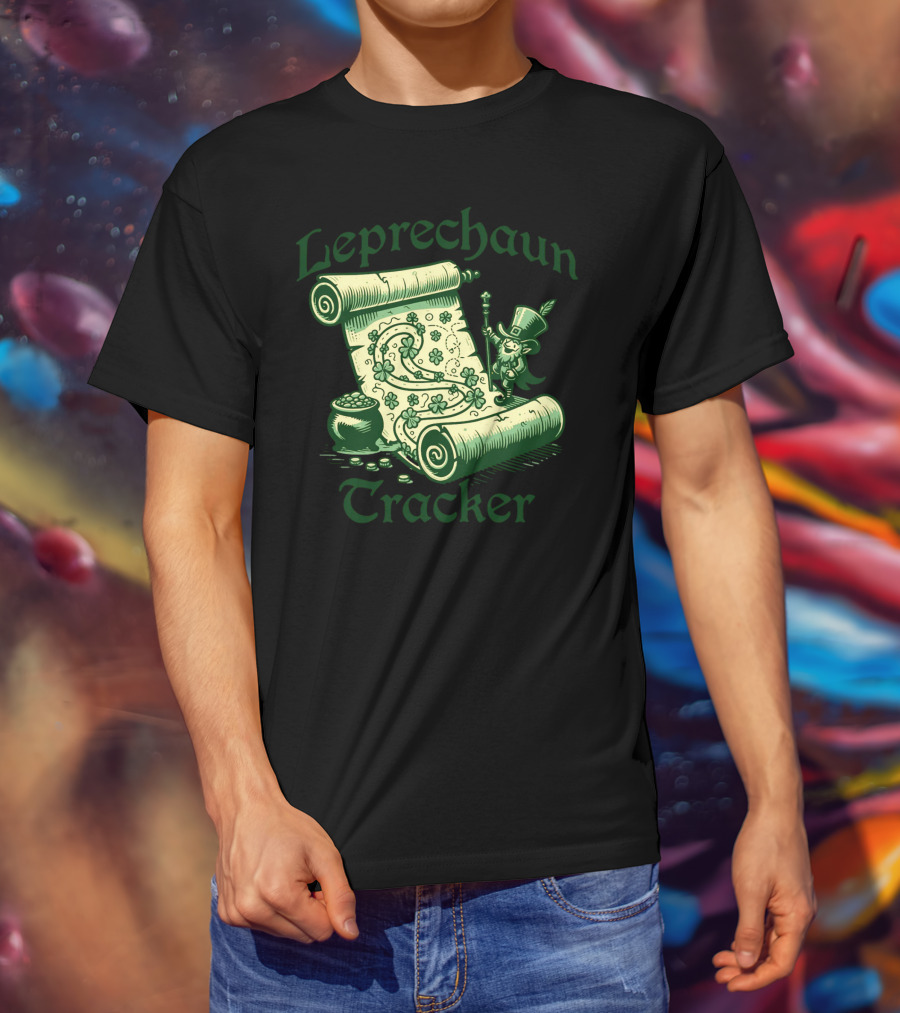 Leprechaun Tracker Map Scroll With Pot Of Gold And Lucky Clover Path T-Shirt