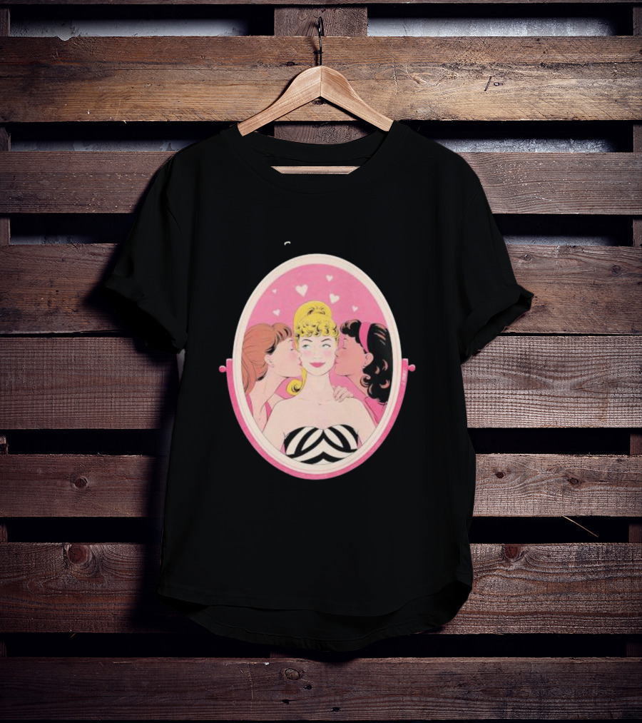 This Barbie Likes Girls Retro Pink Mirror Heart Motif T-Shirt