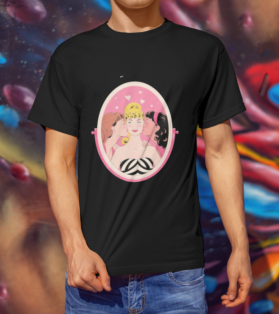 This Barbie Likes Girls Retro Pink Mirror Heart Motif T-Shirt