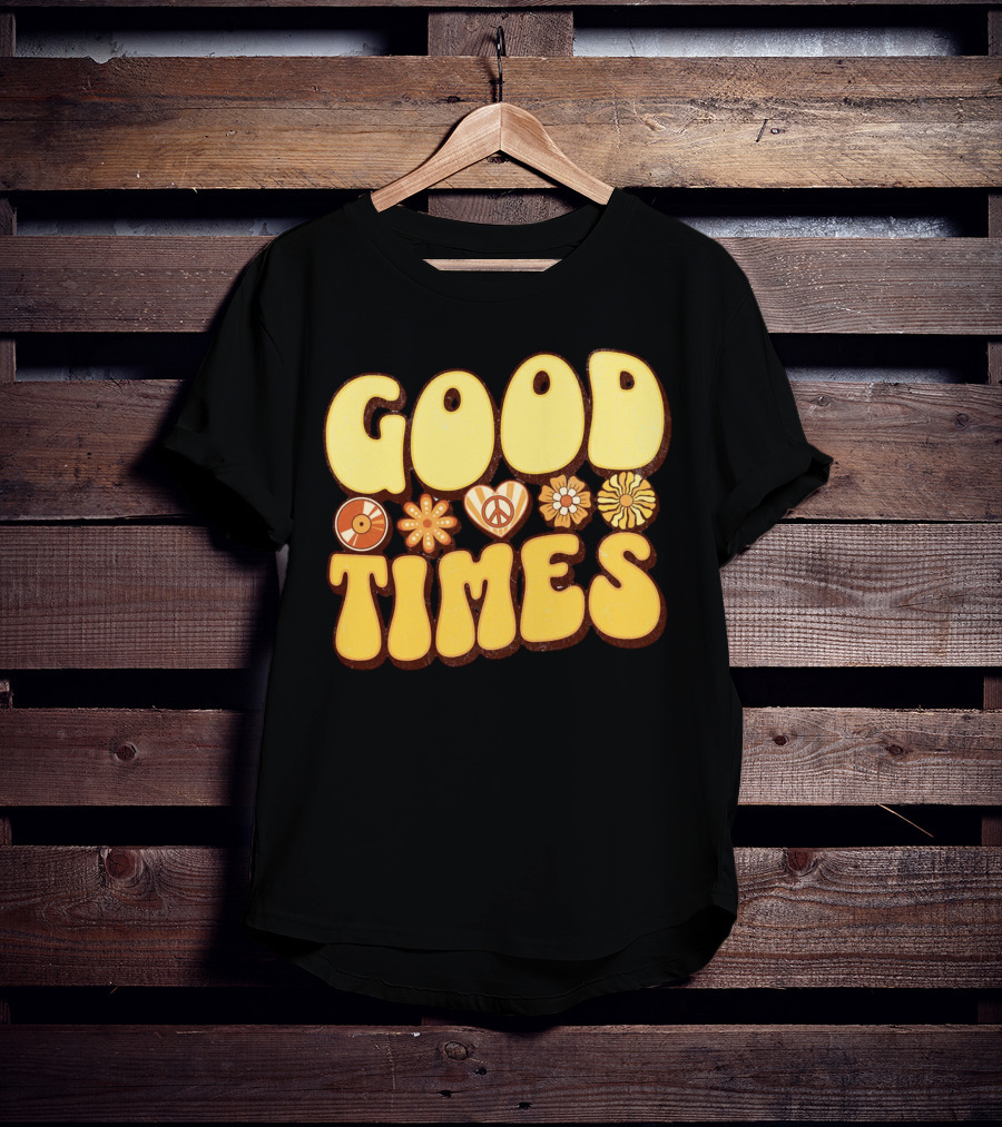 Good Times Retro Peace Flowers And Symbols T-Shirt