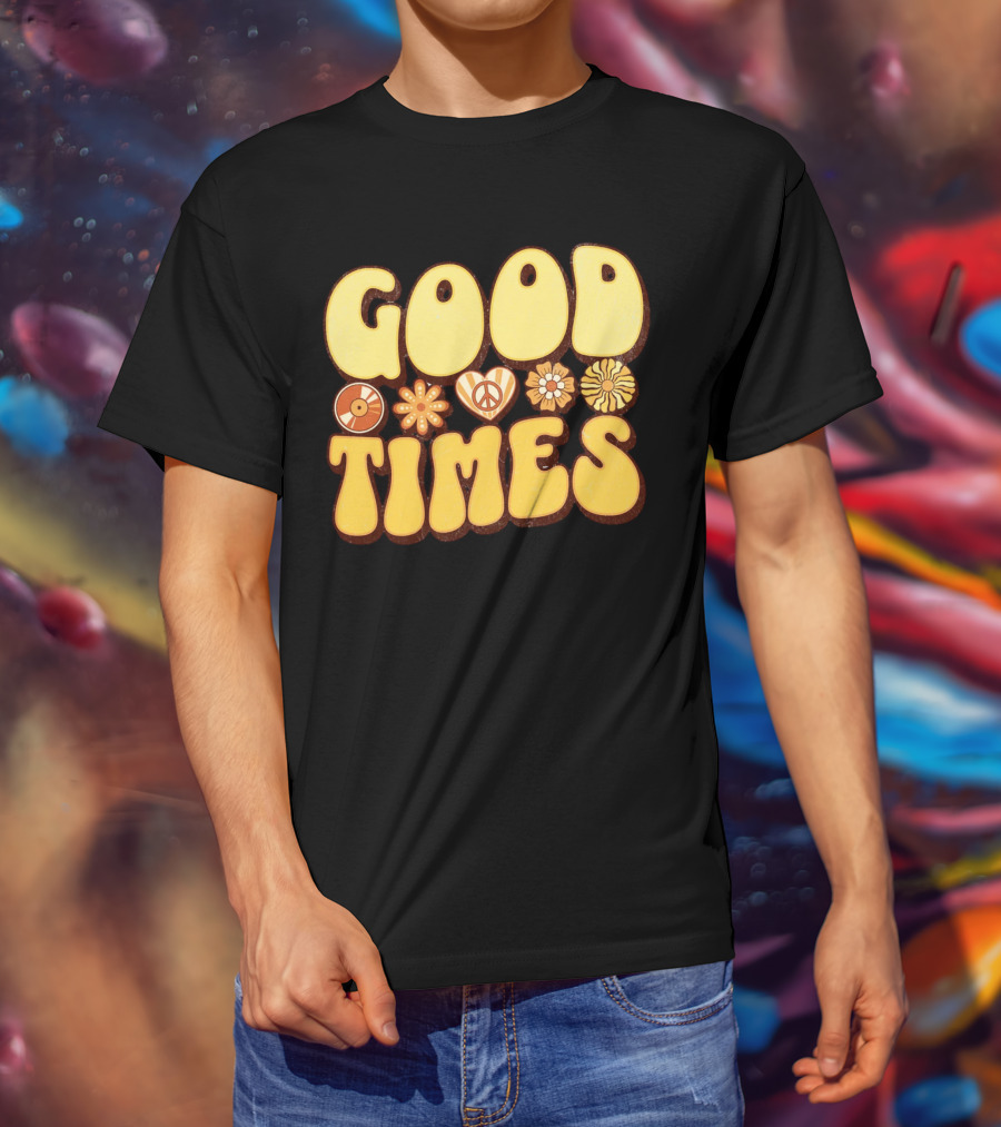 Good Times Retro Peace Flowers And Symbols T-Shirt