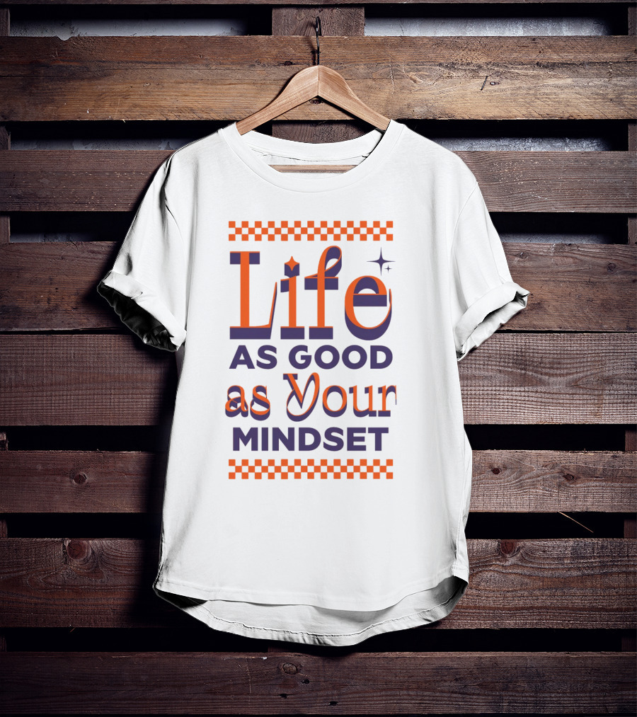 Life As Good As Your Mindset Retro Orange Purple Checkerboard T-Shirt
