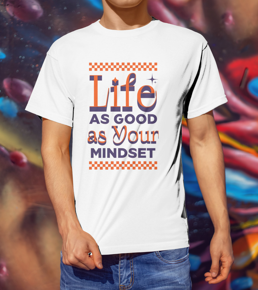 Life As Good As Your Mindset Retro Orange Purple Checkerboard T-Shirt