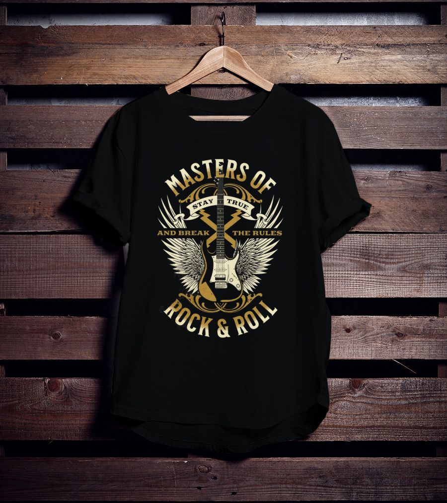 Masters Of Rock And Roll Stay True And Break The Rules Guitar Wings T-Shirt