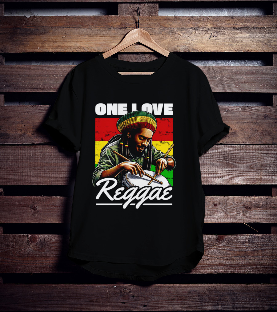 One Love Reggae Drummer With Rasta Colors T-Shirt