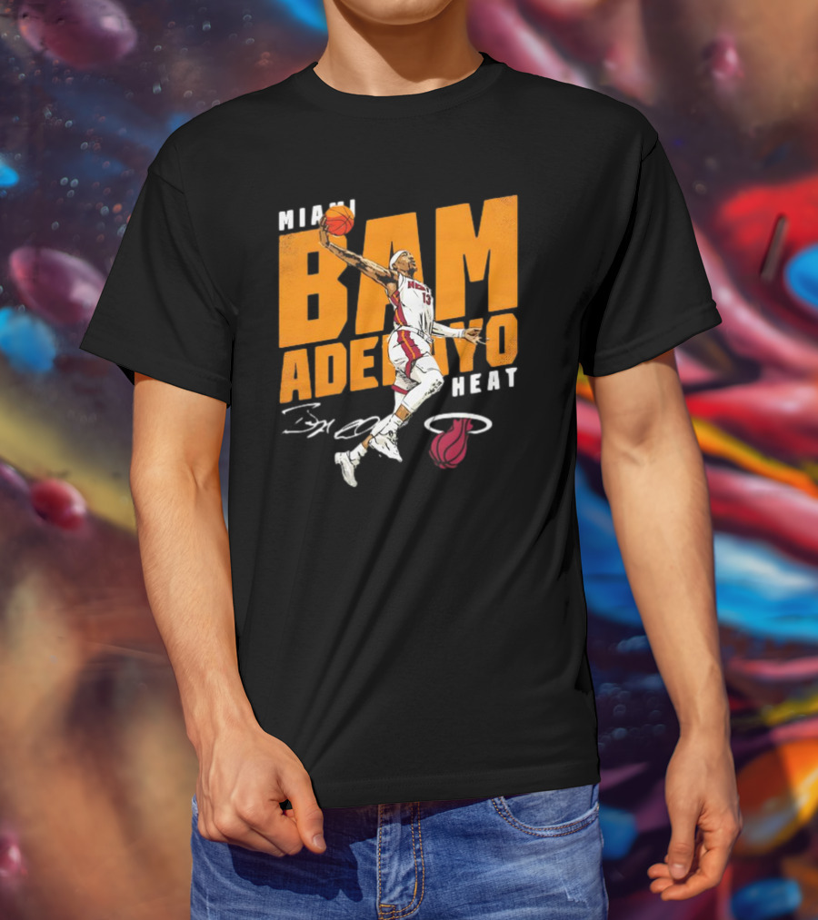 Miami Heat Bam Adebayo Basketball Jumper Action T-Shirt