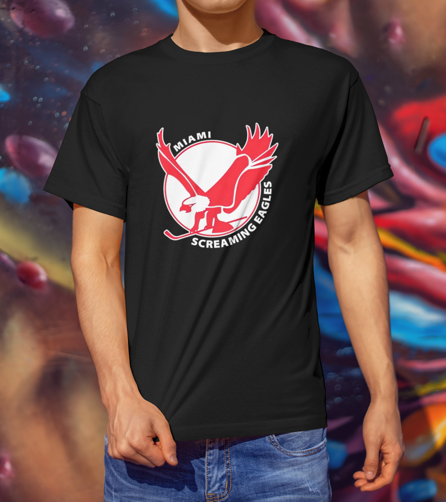 Miami Screaming Eagles Hockey Red Eagle Emblem T-Shirt