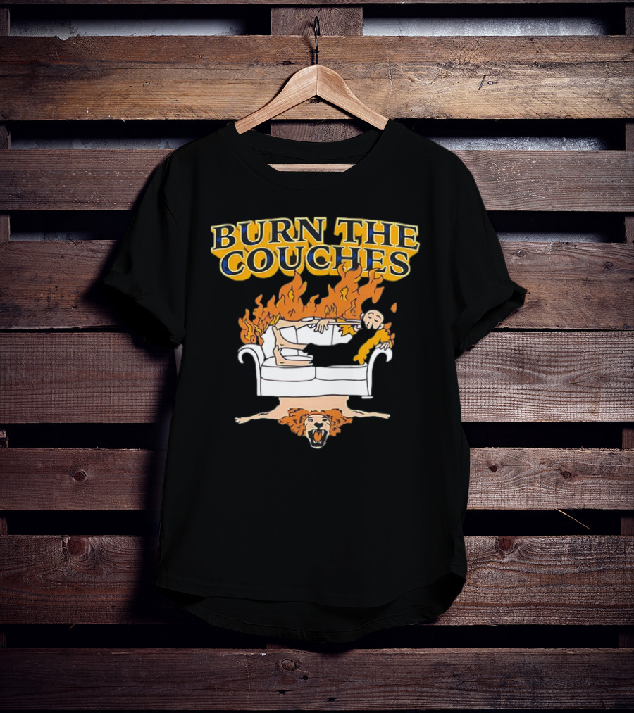 Burn The Couches Flaming Couch Cartoon Lion Rug T-Shirt